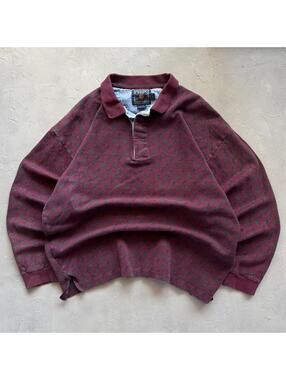 Vintage 1990s Chaps Polo Ralph Lauren Maroon Argyle Rugby Shirt